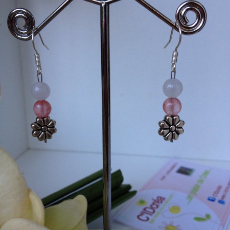 8 € Fleur métal + Quartz cerise, Cristal de roche opaque 6m